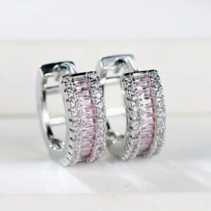 Small Huggie Earrings with Tons of Bling Pink 1415